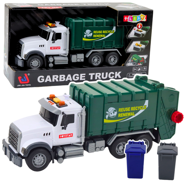Śmieciarka Lean Toys z koszami na śmieci ze światłami i dźwiękami 1:14 Zielona (21437) (5905991038337) - obraz 2