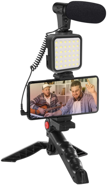 Zestaw blogera Platinet mikrofon + lampa LED + tripod + uchwyt to telefonu (PMVG4IN1) - obraz 4
