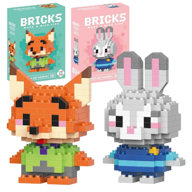 Конструктор фигурка BRICKS Зверополис лис Ник Уайлд + крольчиха