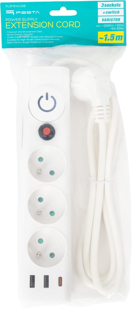 Listwa zasilająca Fiesta 3 gniazda 3 USB 1.5 m White (FL3F15WUSB) - obraz 2