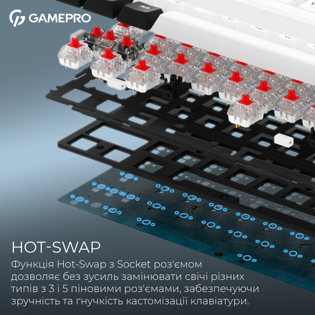 Клавиатура беспроводная GamePro Asgard Valhalla MK210W Pro 65% RGB Wireless/Bluetooth/USB White - изображение 11