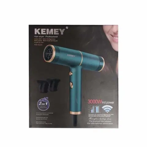 Профессиональный фен для волос Kemei KM-8225 3000 Вт с 2 насадками и функцией холодного обдува, зелёный - изображение 2
