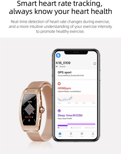 Smartwatch Kumi K18 Swarovski Gold (KU-K18/GD) (K18GD210106083) - Outlet - obraz 7