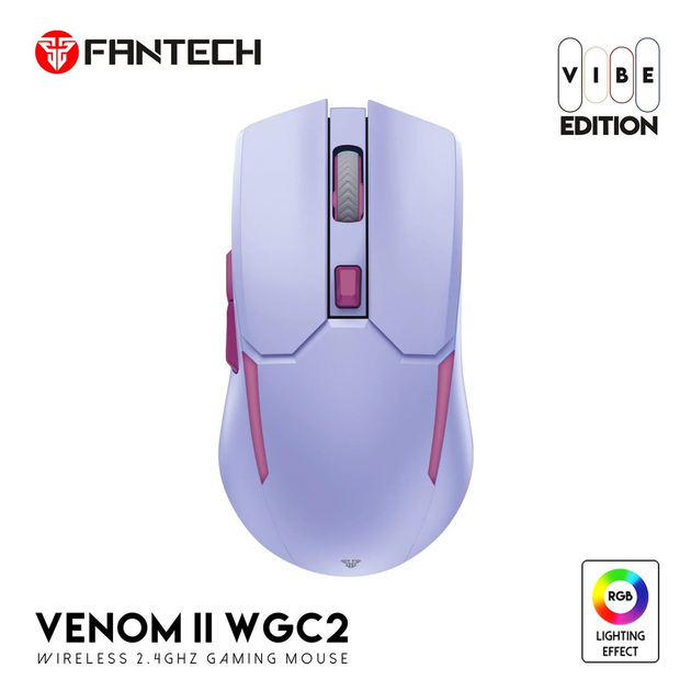 Беспроводная игровая мышь Fantech WGC2 Venom II Vibe, RGB, 800-4000DPI, 2.4GHz, 300mAh, 720h, Фиолетовый - изображение 4