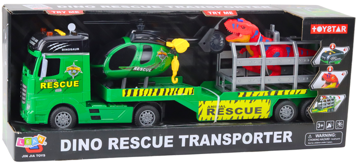 Zestaw zabawek Lean Toys Ratowniczy ze światłami i dźwiękami Ciężarówka + Helikopter + Samochód + Dinozaur (21482) (5905991038788) - obraz 1