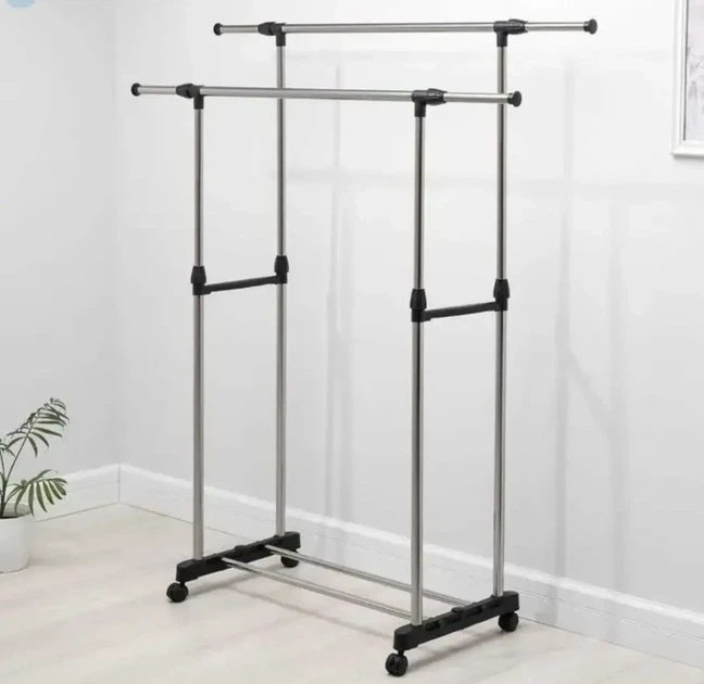 Вішалка телескопічна стійка для одягу double pole dc0028 155x75x35 см стійка подвійна для одягу - Фото 3 Вішалка телескопічна стійка для одягу double pole dc0028 155x75x35 см стійка подвійна для одягу - зображення 3