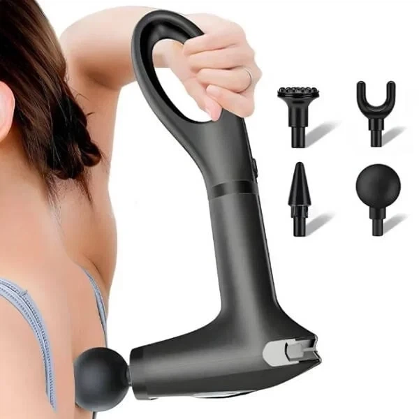 Портативный ручной массажёр пистолет с 4 насадками Fascial gun HB 005 Массажный вибрационный пистолет - изображение 2