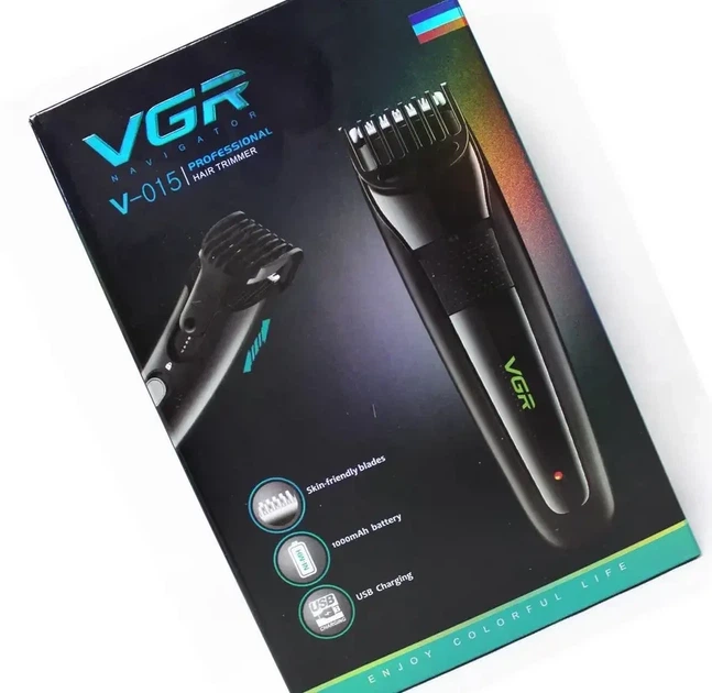 Машинка для стрижки волос Vgr V015 беспроводная пять V с USB зарядкой триммер аккумуляторный черного цвета - изображение 5