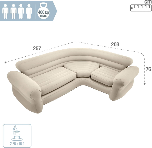 Надувний кутовий диван Intex з електричним насосом 257 x 203 x 76 см 68575-66640 Бежевий (5903890611712) - зображення 7