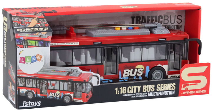Trolejbus Lean Toys ze światłami dźwiękami i napędem 1:16 Czerwony (19969) (5905991017875) - obraz 1