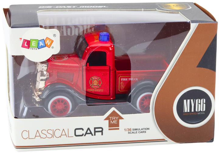 Autko strażackie Lean Toys klasyczne z napędem światłami i dźwiękami 1:36 Czerwony (20668) (5905991029564) - obraz 1
