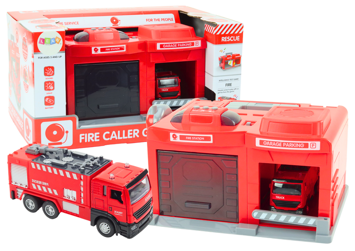 База пожежної бригади Lean Toys з гаражем вантажівкою та рацією та світловими і звуковими сигналами 1:32 (18745) (5905991019909) - зображення 2