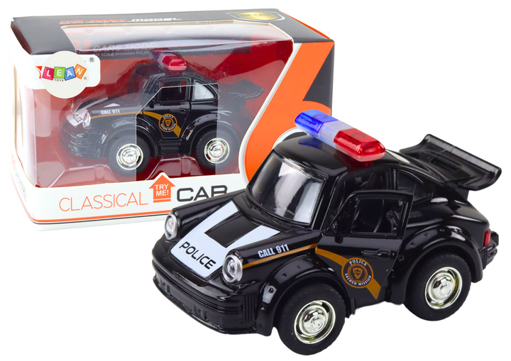 Autko policyjne Lean Toys klasyczne z napędem światłami i dźwiękami 1:38 Czarny (20667) (5905991029557) - obraz 2