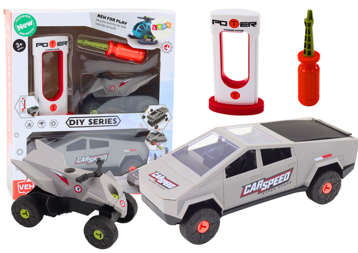 Zestaw zabawek Lean Toys DIY Nowoczesne auto z quadem do rozkręcania Szare (18664) (5905991018537) - obraz 2