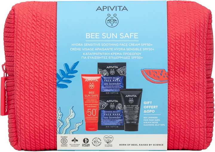 Zestaw Apivita Bee Sun Safe Hydra Sensitive Krem przeciwsłoneczny do twarzy SPF 50+ 50 ml + Żel oczyszczający Detox 50 ml + Maska do twarzy 2 x 8 ml (5201279103002) - obraz 2