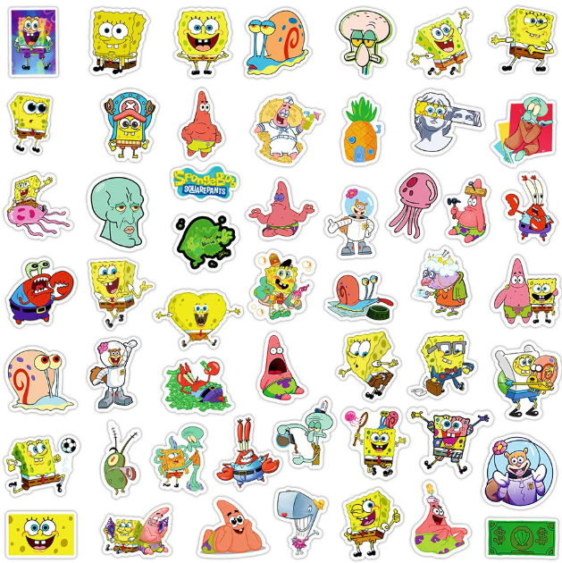 Набор наклеек Губка Боб Квадратные Брюки SpongeBob 50 штук стикерпак на авто телефон ноутбук самокат гаджеты (SVS) - Фото 2 Набор наклеек Губка Боб Квадратные Брюки SpongeBob 50 штук стикерпак на авто телефон ноутбук самокат гаджеты (SVS) - изображение 2