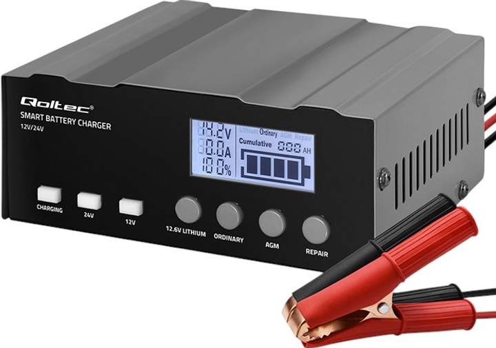 Інтелектуальний мікропроцесорний зарядний пристрій Qoltec 12V/12.6V/24V LCD (5901878524917) - зображення 1