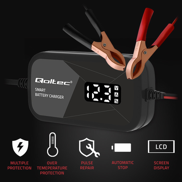 Inteligentna mikroprocesorowa ładowarka Qoltec 12V 2A LCD (5901878524924) - obraz 11