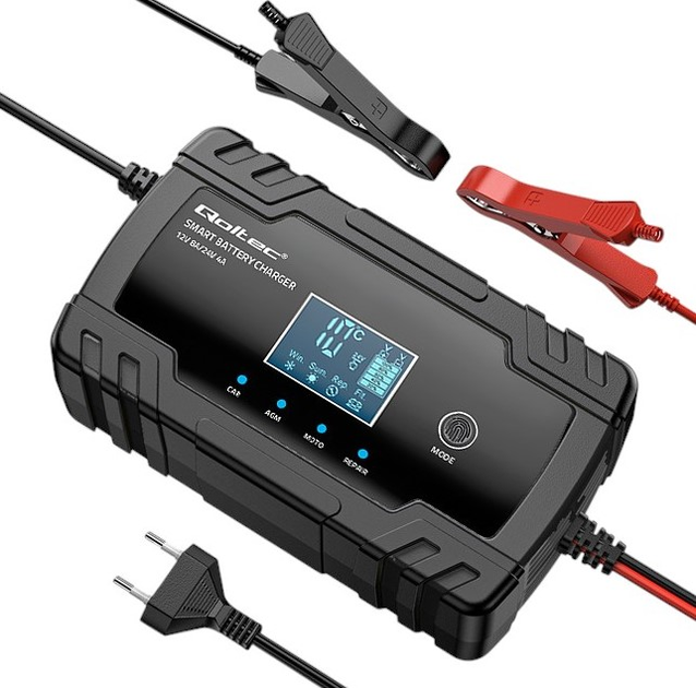 Inteligentna mikroprocesorowa ładowarka Qoltec 12V/24V 8A/4A LCD (5901878524900) - obraz 4