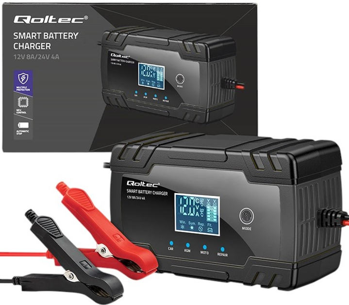 Inteligentna mikroprocesorowa ładowarka Qoltec 12V/24V 8A/4A LCD (5901878524900) - obraz 5