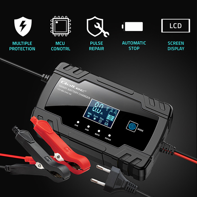 Inteligentna mikroprocesorowa ładowarka Qoltec 12V/24V 8A/4A LCD (5901878524900) - obraz 9