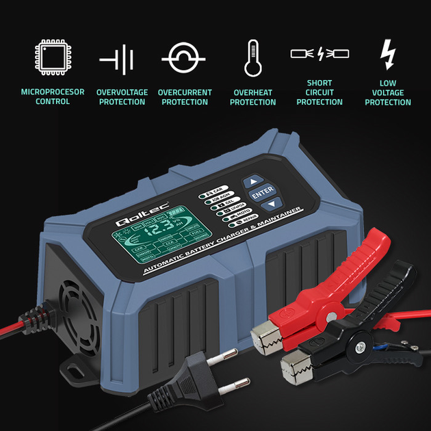 Inteligentna mikroprocesorowa ładowarka Qoltec 12V 6A LCD (5901878524887) - obraz 7