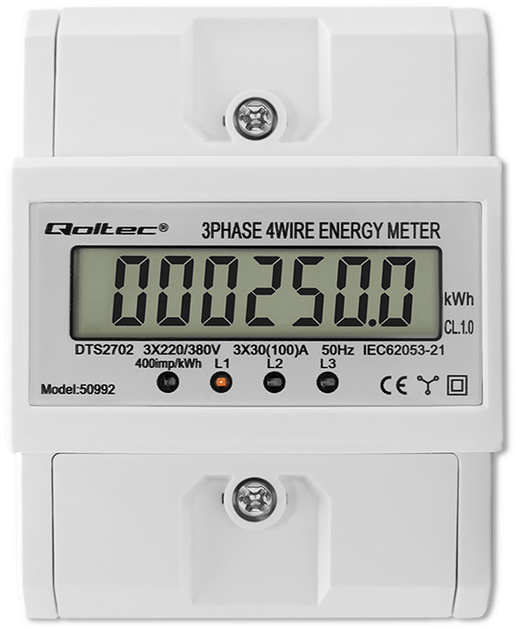 Trójfazowy elektroniczny licznik Qoltec 50992 (5901878509921) - obraz 2