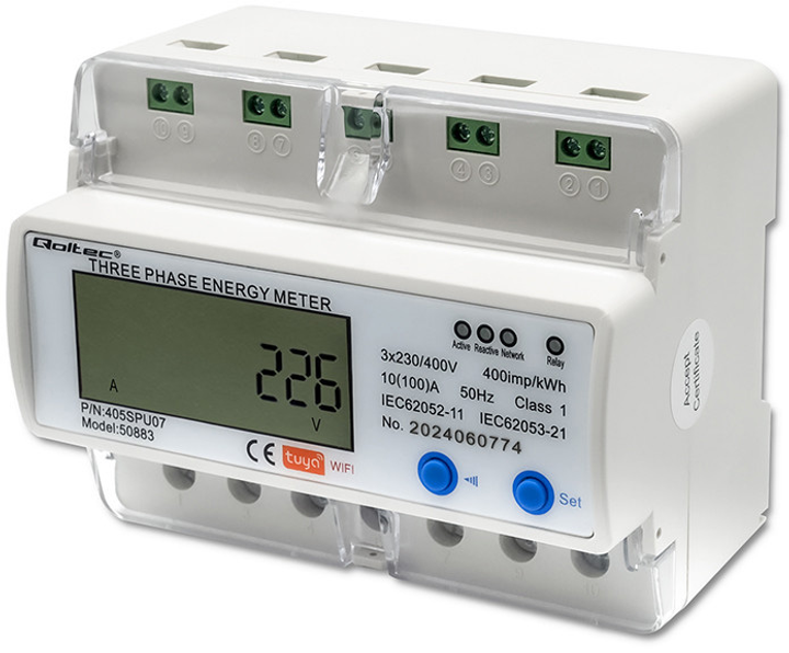 Trójfazowy elektroniczny licznik Qoltec 50883 (5901878508832) - obraz 2