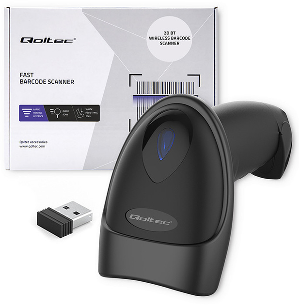 Skaner kodów kreskowych Qoltec Wireless Laser 1D 2D USB Bluetooth Black-Yellow (5901878508801) - obraz 7