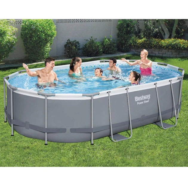 Бассейн каркасный Bestway 56448 овальный из ПВХ 488 х 305 х 107 см с чашей и каркасом Серый (21-9-56448-0 BW) - изображение 2