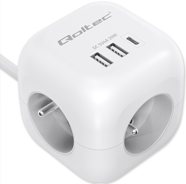 Rozgałęźnik sieciowy Qoltec Power Cube 3x AC + 2x USB + 1x USB-C PD 20W 2 m White (5901878525471) - obraz 2