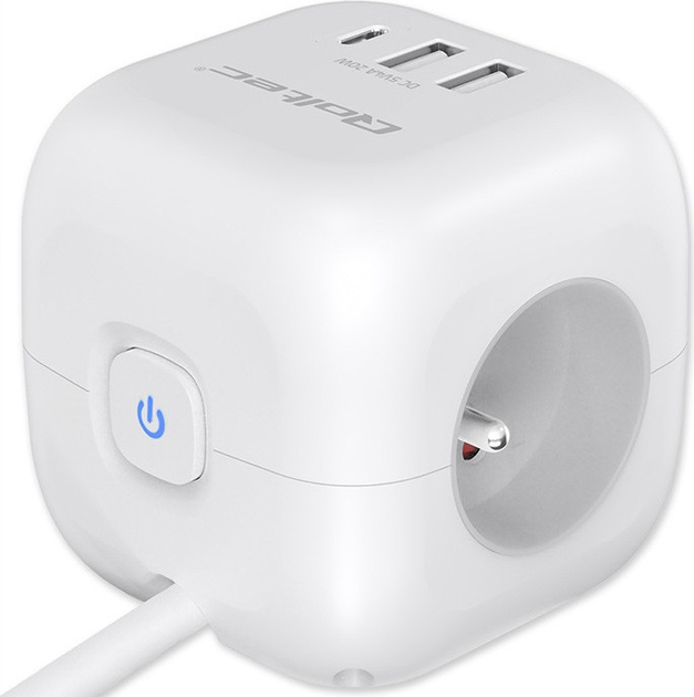 Rozgałęźnik sieciowy Qoltec Power Cube 3x AC + 2x USB + 1x USB-C PD 20W 2 m White (5901878525471) - obraz 3