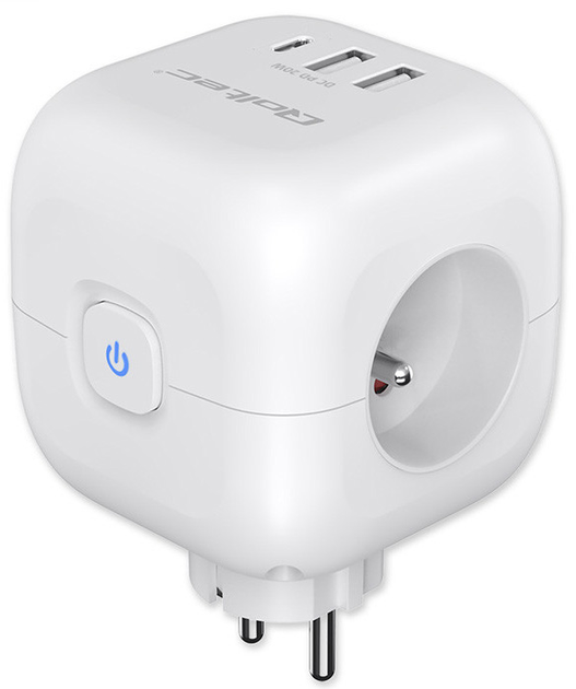 Rozgałęźnik sieciowy Qoltec Power Cube 3x AC + 2x USB + 1x USB-C PD 20W White (5901878525488) - obraz 4