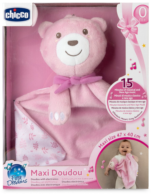 Kocyk-przytulanka Chicco Maxi Doudou Pluszowy miś 47x40 cm Różowy (8058664177493) - obraz 1