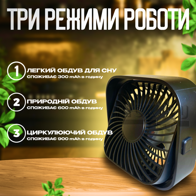 Портативний вентилятор з живленням від USB A031 Чорний - зображення 6