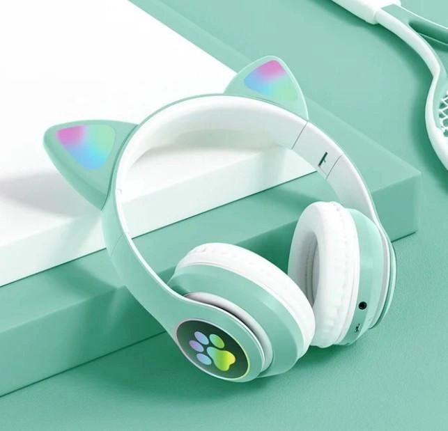 Беспроводные портативные bluetooth TWS наушники с кошачьими ушками Cat STN-28+SD карта памяти 16 Гб Бирюзовые - изображение 3