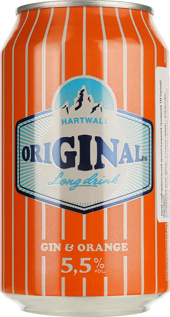 Упаковка коктейля Hartwall Original Long Drink Gin & Orange 5.5 % 0.33 л х 24 шт (6413600196815) - изображение 2