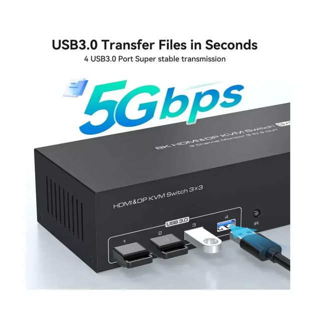KVM-перемикач 3x3 з 4 портами 8K60Hz USB 3.0 HDMI Black (R3871) - зображення 4