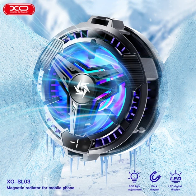 Кулер для телефона XO SL03 игровой магнитный охладитель вентилятор RGB-подсветка LED-дисплей Black - изображение 5
