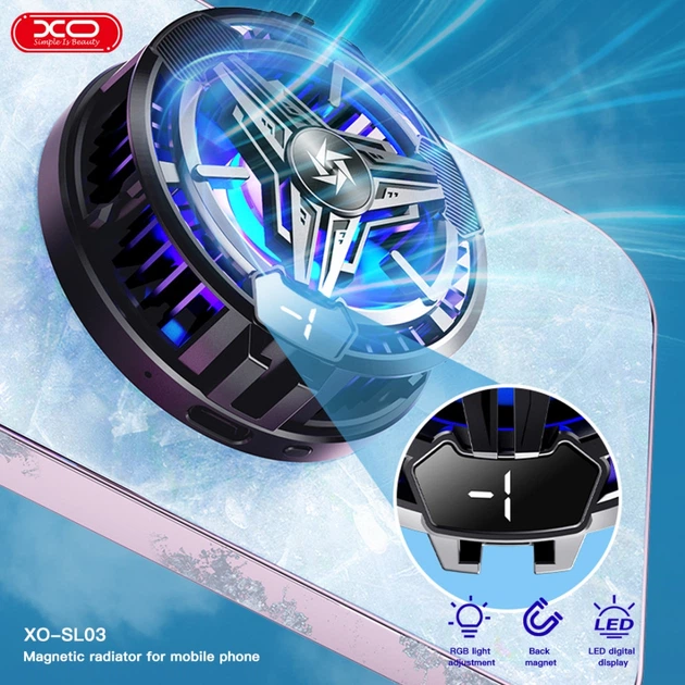 Кулер для телефона XO SL03 игровой магнитный охладитель вентилятор RGB-подсветка LED-дисплей Black - изображение 6