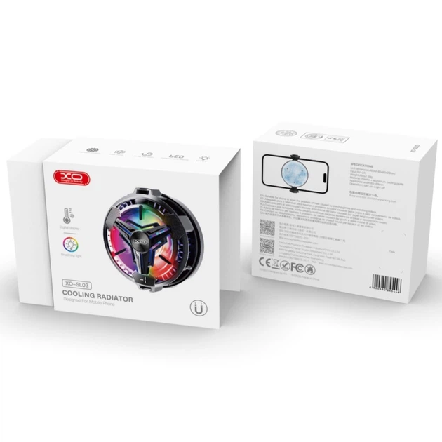 Кулер для телефона XO SL03 игровой магнитный охладитель вентилятор RGB-подсветка LED-дисплей Black - изображение 8