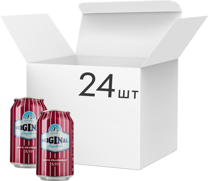 Упаковка коктейля Hartwall Original Long Drink Gin & Cranberry 5.5 % 0.33 л х 24 шт (6413600054870) - изображение 1