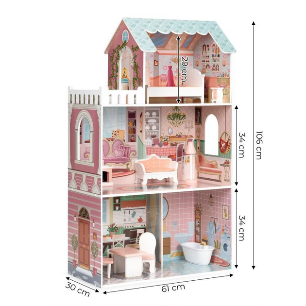 Drewniany domek dla lalek Ecotoys Barbie z zestawem mebli (D8112) (5905817000197) - obraz 8