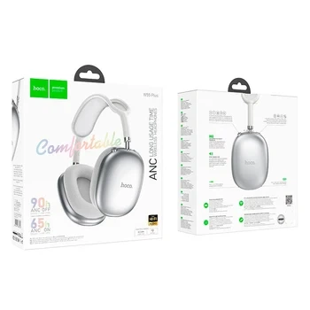 Наушники HOCO Happiness ANC noise reduction BT headphones W55 Plus |BT5.4, 65-90h, AUX/TF| Серебристые - Фото 4 Наушники HOCO Happiness ANC noise reduction BT headphones W55 Plus |BT5.4, 65-90h, AUX/TF| Серебристые - изображение 4