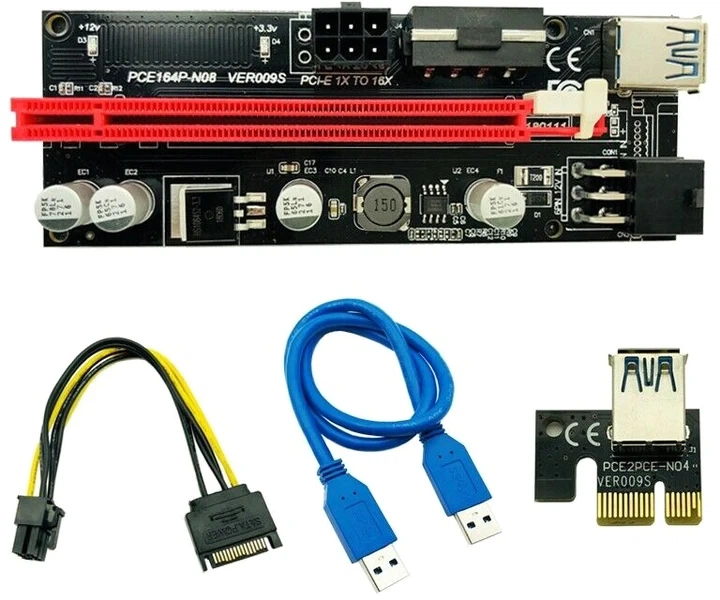 Райзер Voltronic PCI-EX, x1 => x16, 4-pin/6-pin, SATA => 6Pin, Черний (PCE164P-N08/VER 009S) Б/У - Фото 1 Райзер Voltronic PCI-EX, x1 => x16, 4-pin/6-pin, SATA => 6Pin, Черний (PCE164P-N08/VER 009S) Б/У - изображение 1