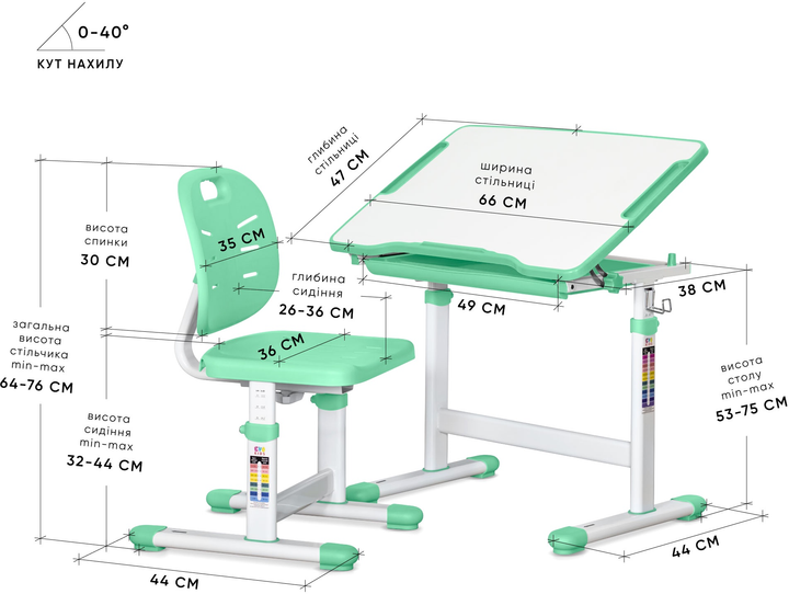 Комплект Evo-Kids стол + стул Evo-06 Plus Green (Evo-06 Plus Z) - изображение 3