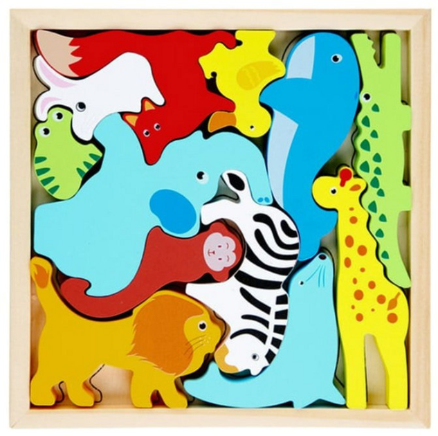Puzzle drewniane Lean Toys Zwierzęta do dopasowania 12 elementów 12215 (5904665999561) - obraz 2