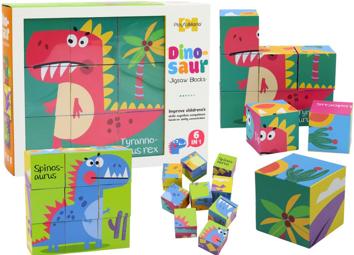 Zestaw Puzzle edukacyjnych Lean Toys Kostki Dinozaury 6w1 9 elementów 17925 (5905991007753) - obraz 2