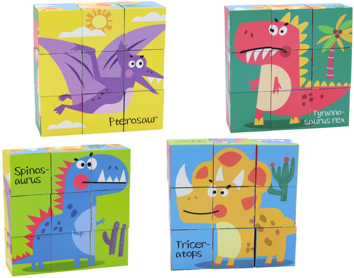 Zestaw Puzzle edukacyjnych Lean Toys Kostki Dinozaury 6w1 9 elementów 17925 (5905991007753) - obraz 3