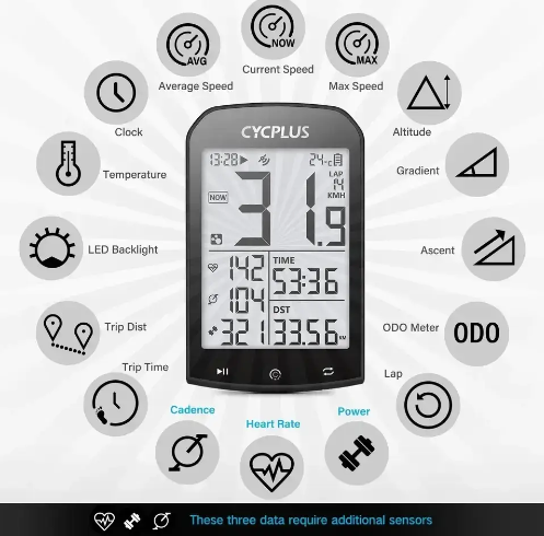Велокомпьютер gps cycplus m1 bluetooth 5.0/ant+синхронизация со strava, поддержка датчиков пульса, каденса - Фото 2 Велокомпьютер gps cycplus m1 bluetooth 5.0/ant+синхронизация со strava, поддержка датчиков пульса, каденса - изображение 2